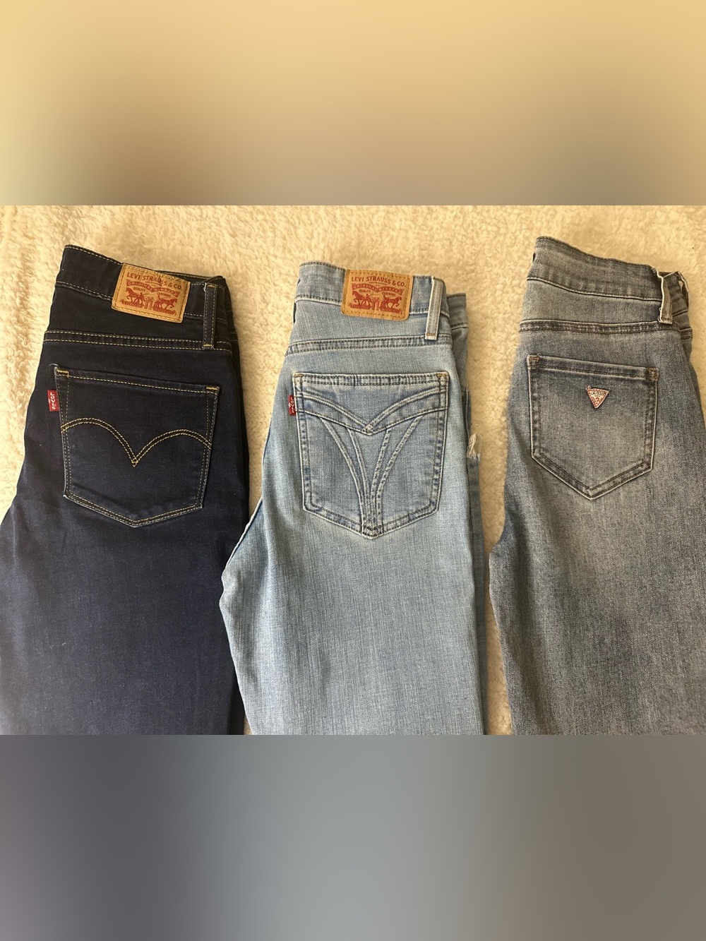 Three-Pair Denim Bundle - Light & Dark Wash Jeans ( Levi’s & Guess)